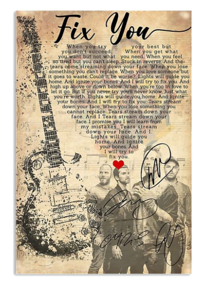 Coldplay Fix You lyrics poster