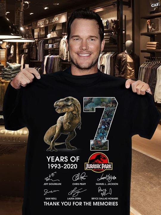 7 years of jurassic park 1993-2020 thank you for the memories shirt