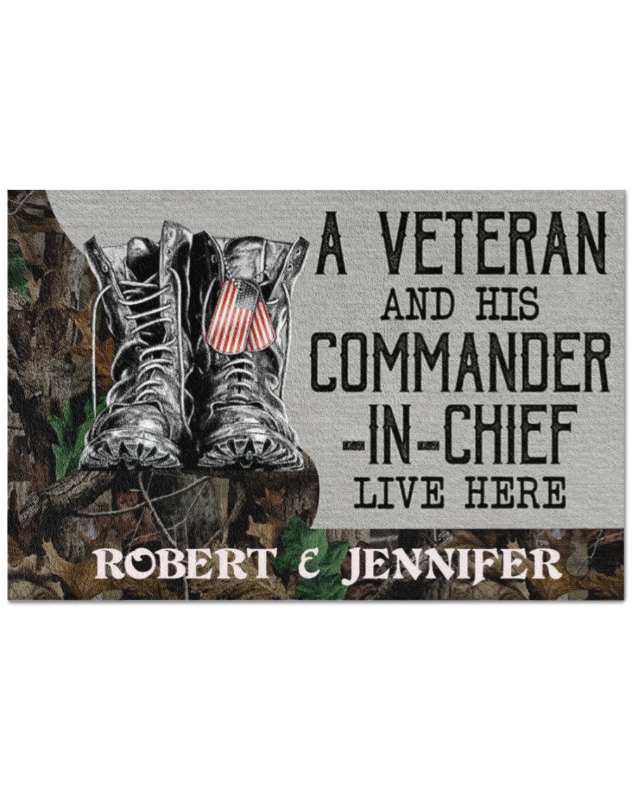 A veteran and his commander in chief live here custom personalized name doormat