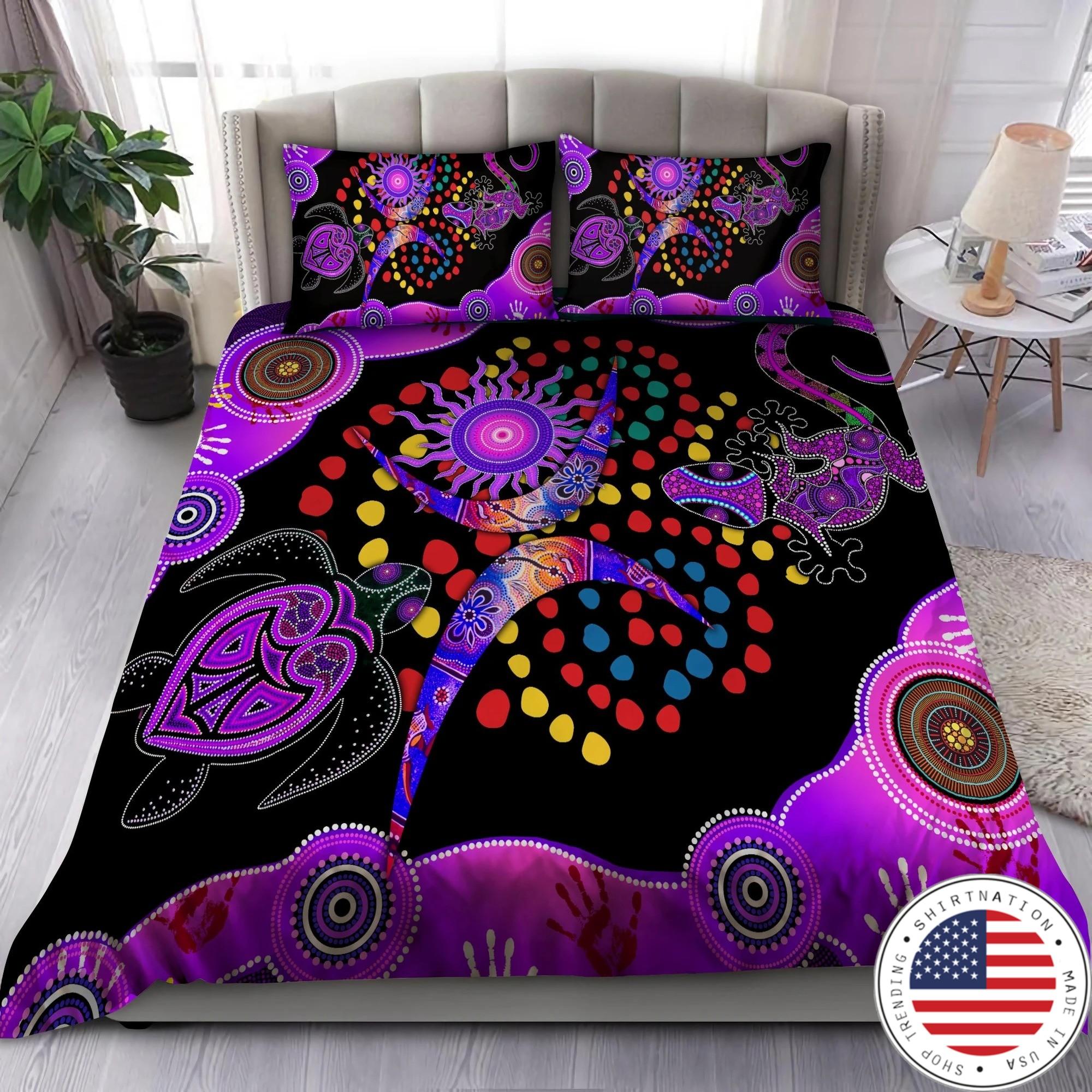 Aboriginal naidoc purple turtle lizard bedding set