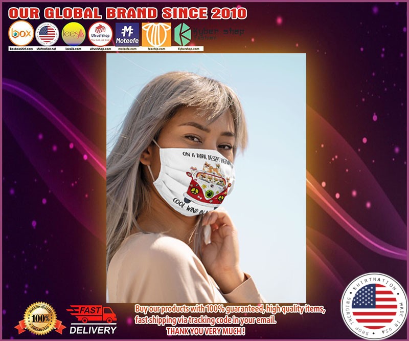 Akita on a dark desert highway cool wind in my hair face mask