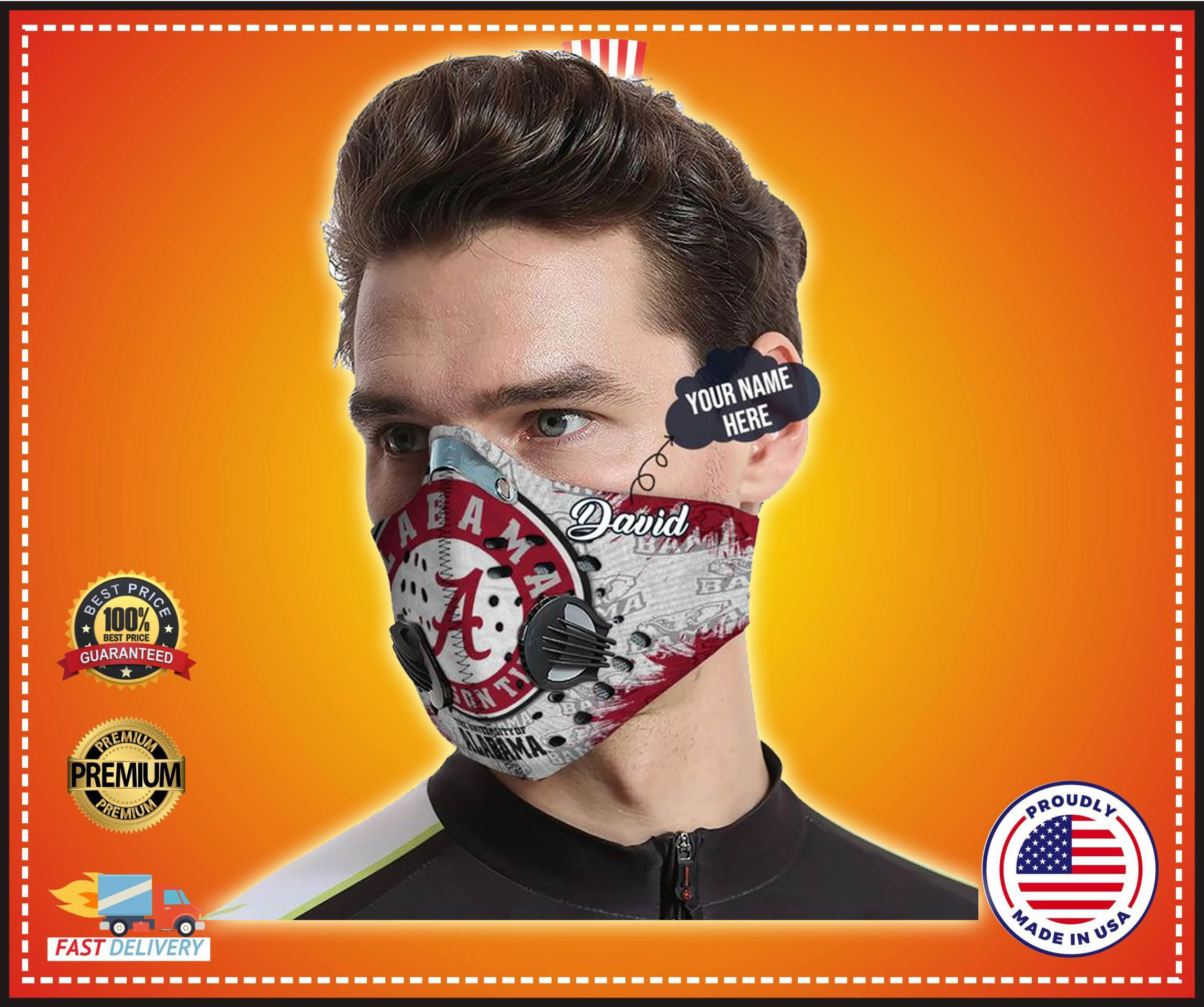 Alabama Crimson Tide custom Personalized name filter face mask
