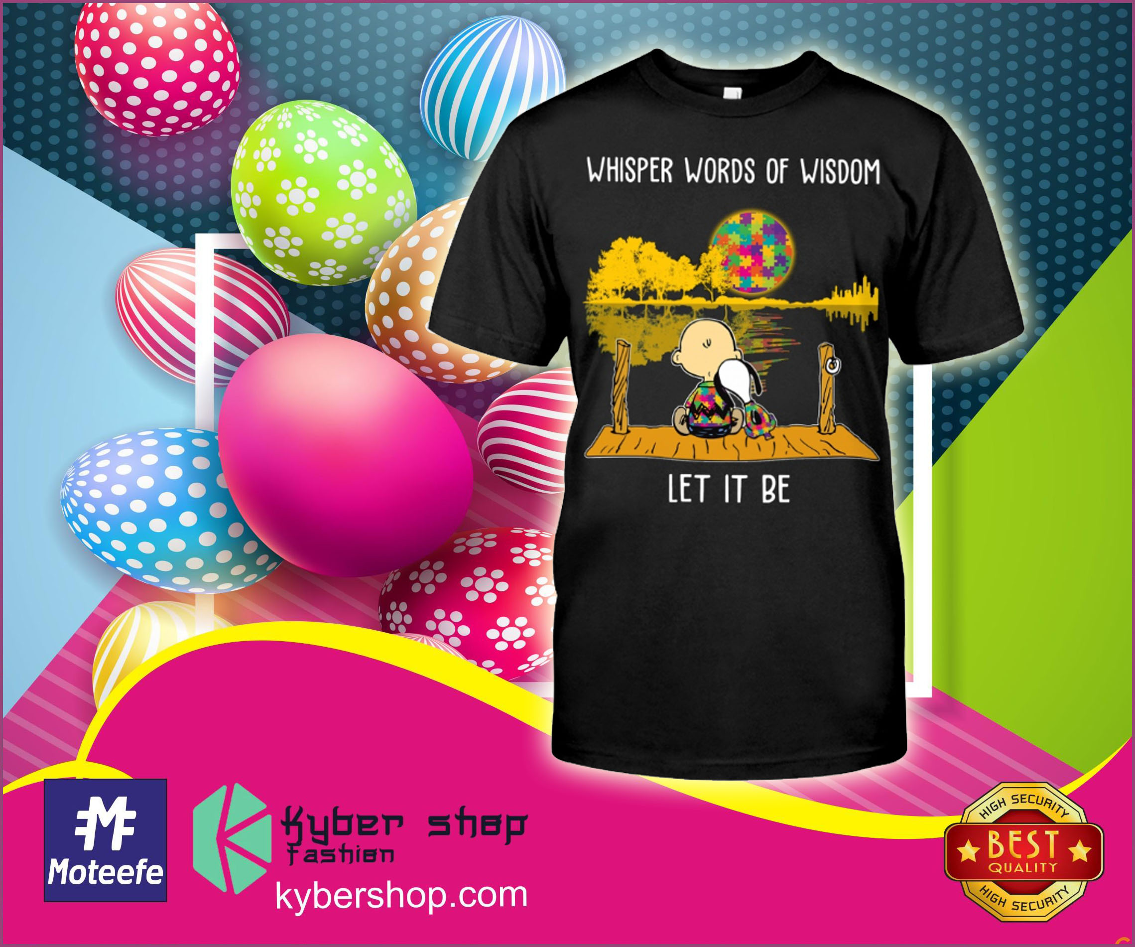 Autism Awareness Snoopy and Charlie Brown Whisper words of wisdom let it be shirt
