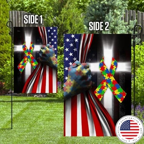 Autism awareness cross American flag2