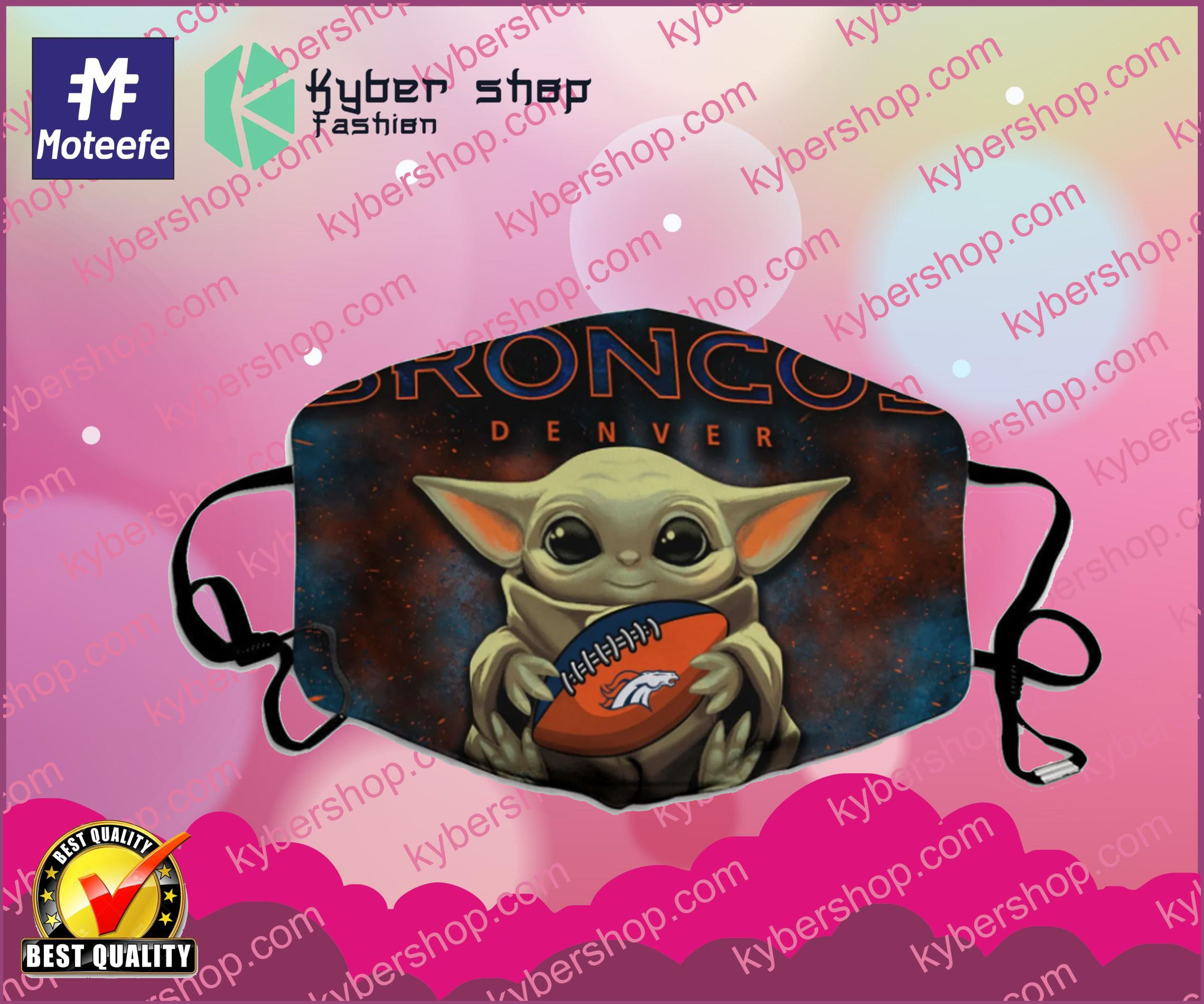 Baby Yoda Hugs Denver Broncos face mask- LIMITED EDTION