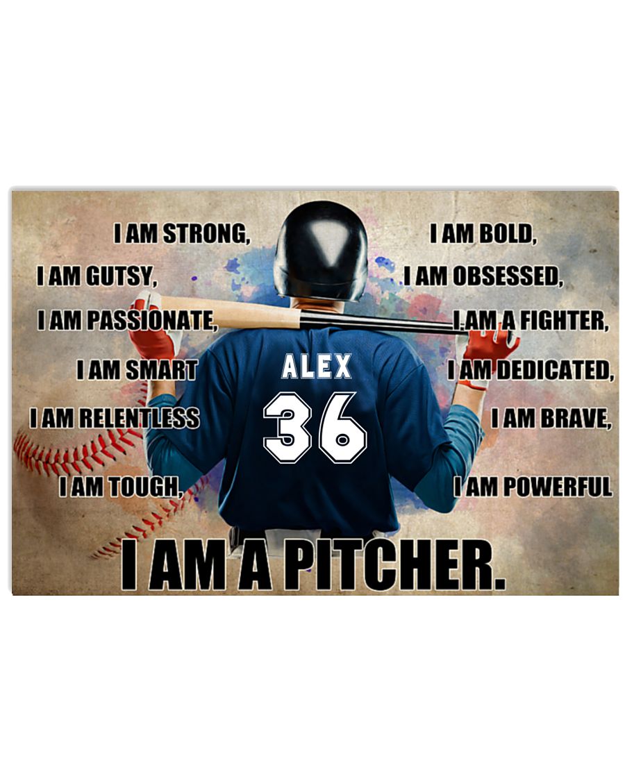 Baseball I am pitcher custom name and number poster