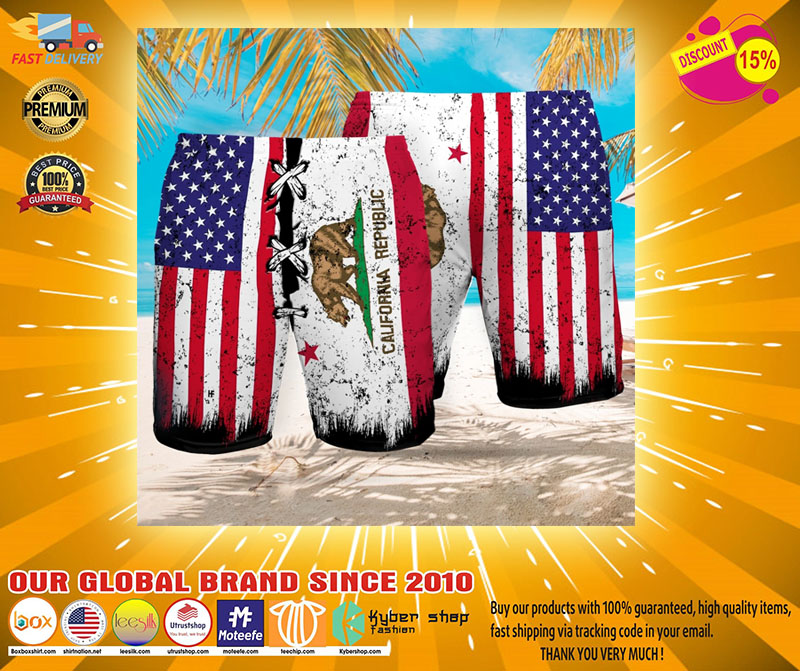 Bear American flag California republic Beach hawaiian short2