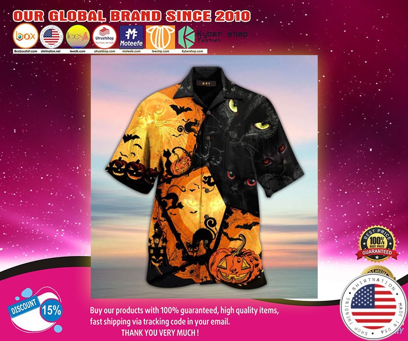Black Cat Halloween Hawaiian Shirt1