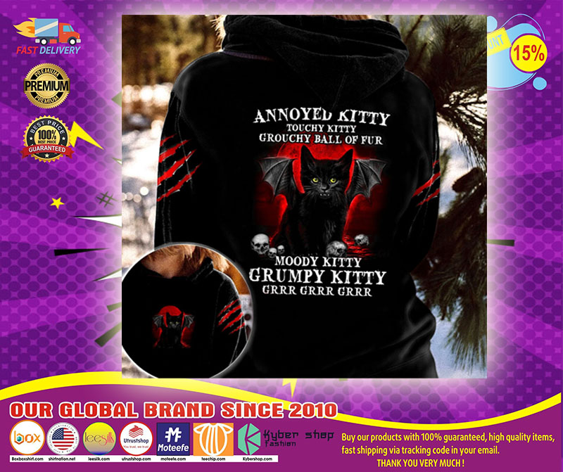 Black cat Annoyed kitty touchy kitty grouchy ball of fur moody grumpy kitty 3D hoodie1 1