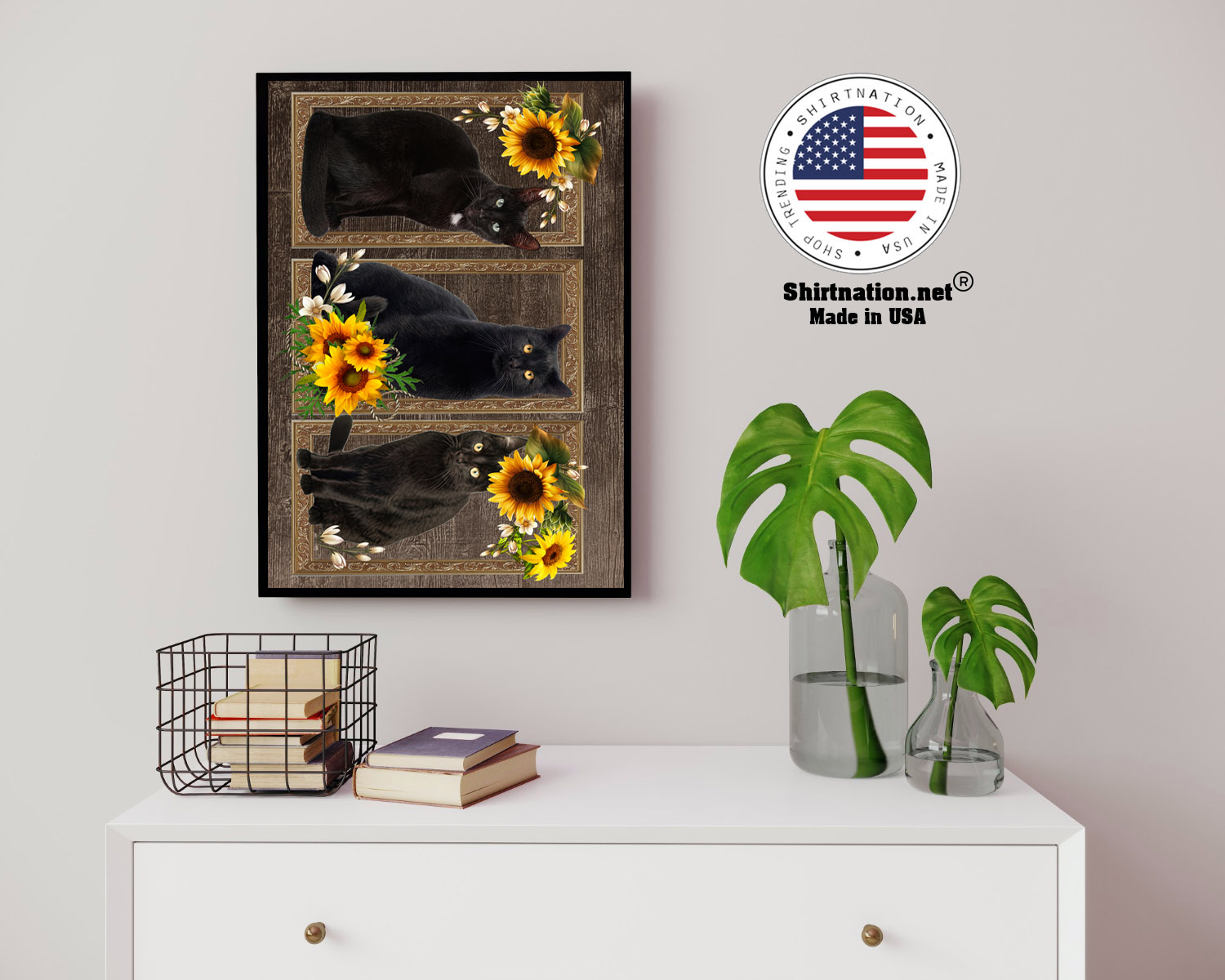 Black cat sunflower frame doormat 14