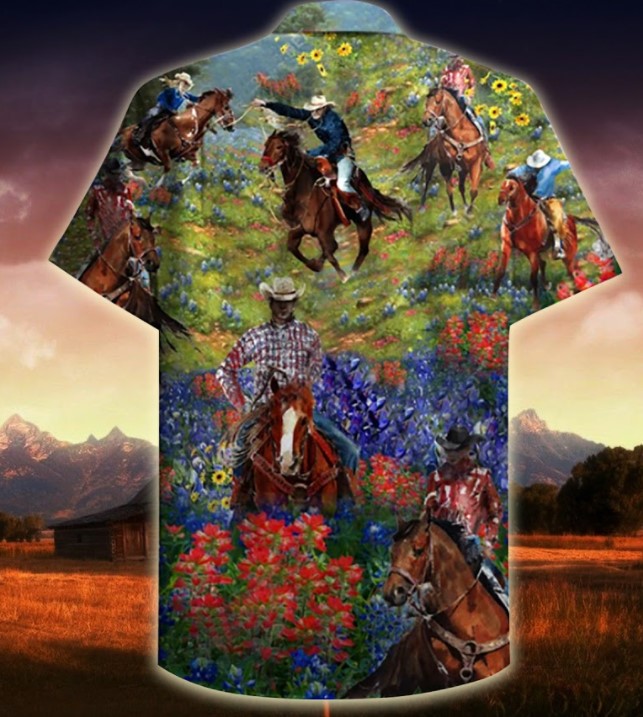 Bluebonnet and texas cowboy hawaiian shirt2