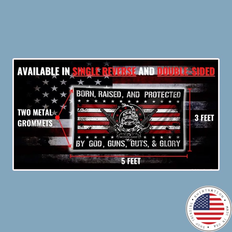 Born raised and protected by God guns guts and glory flag1
