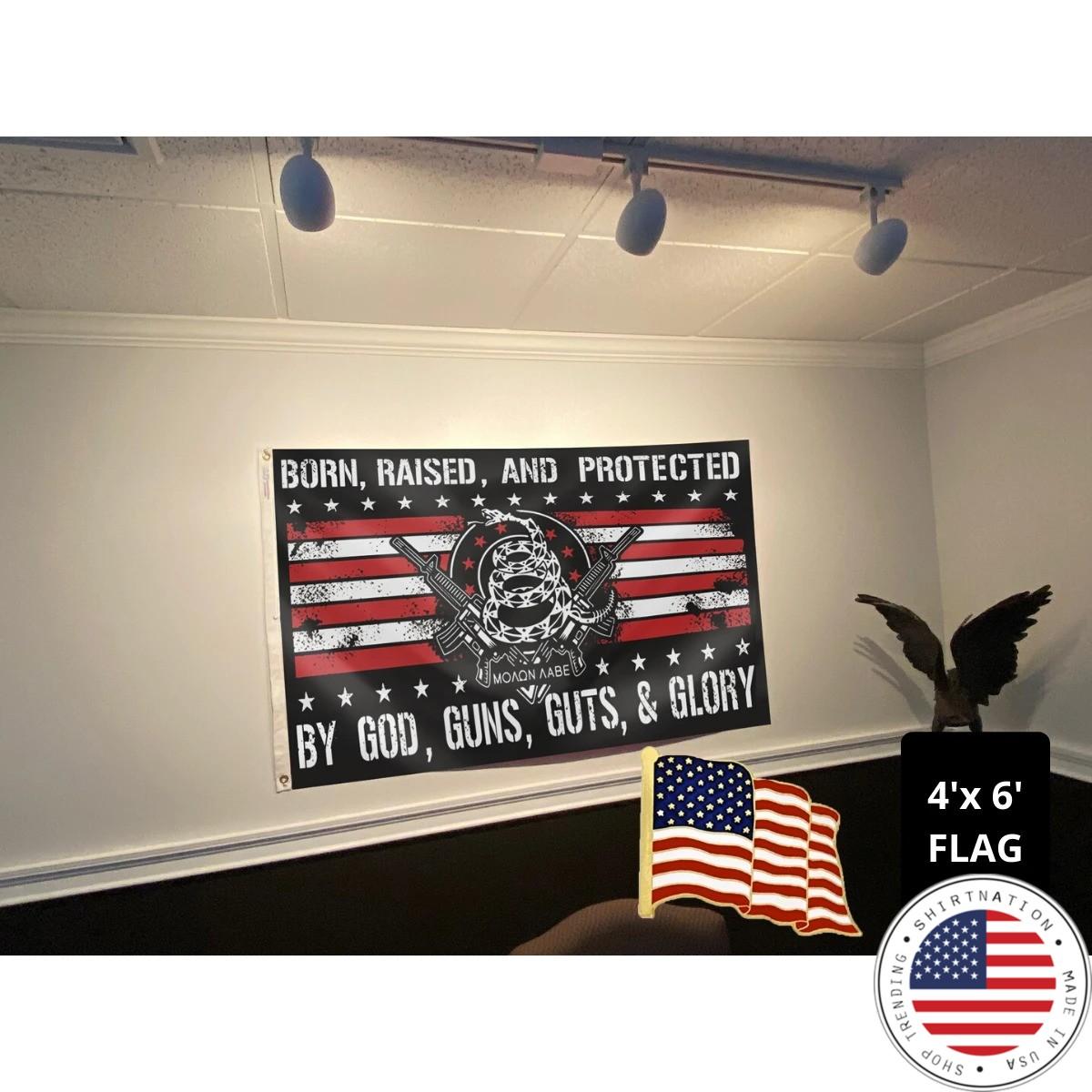 Born raised and protected by god guns guts and glory flag2