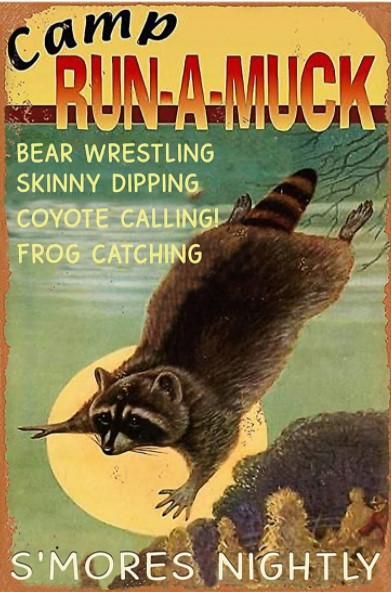 Camp run a mick bear wrestling skinny dipping coyote calling frog catching s'mores nightly poster