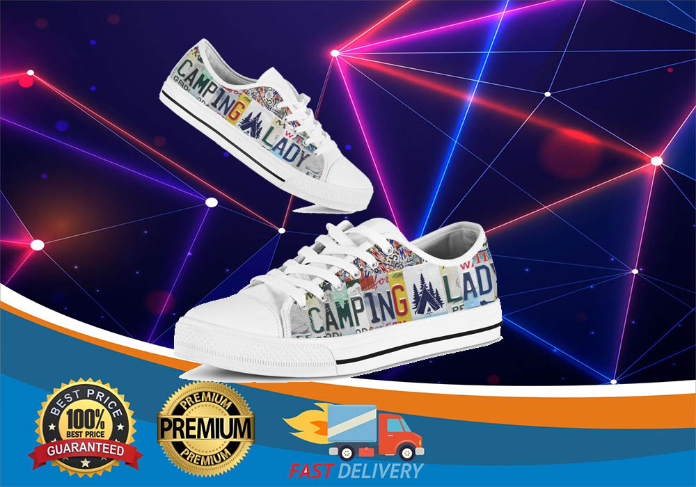 Camping land license plates low top shoes