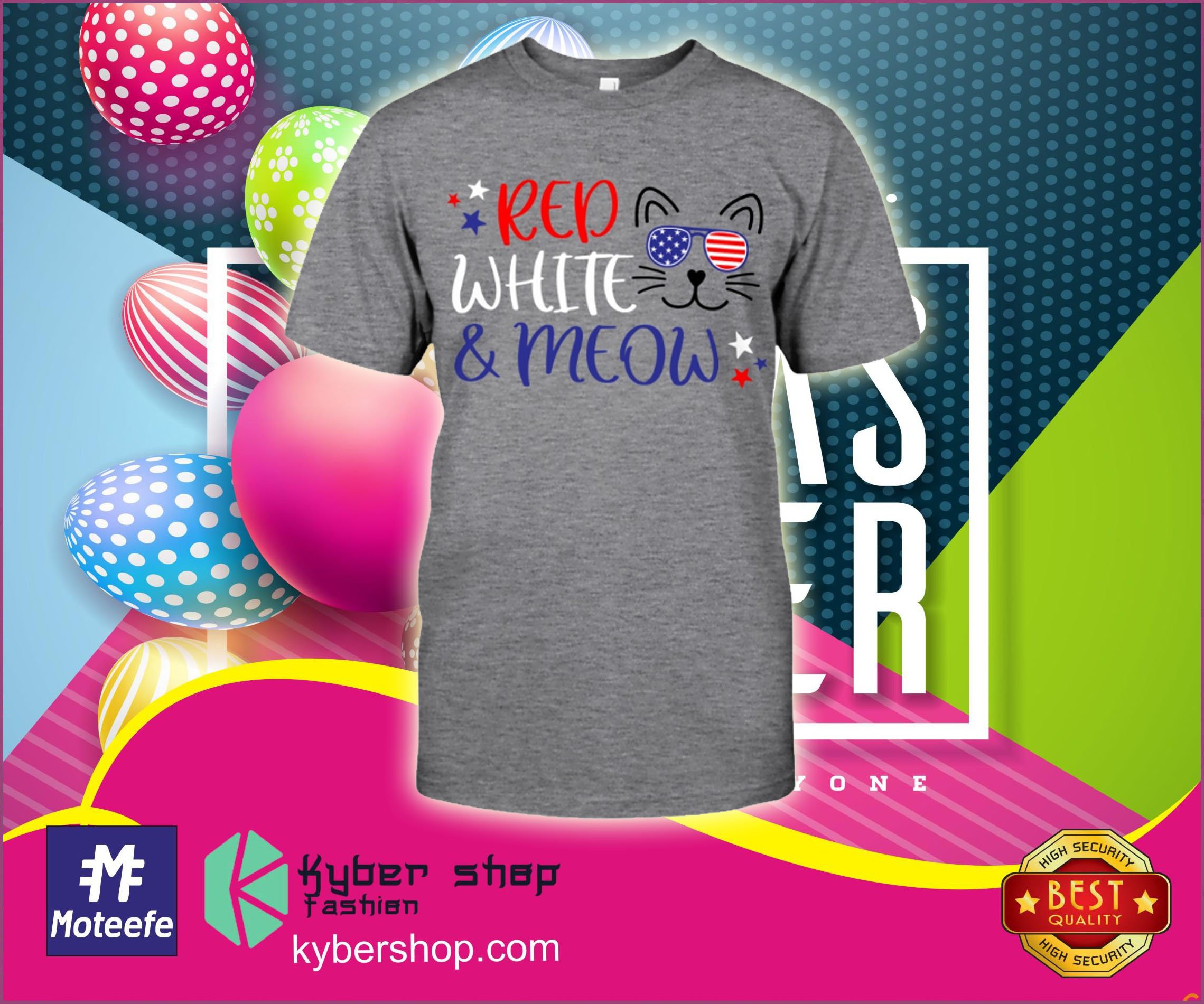 Cat Red White and meow shirt