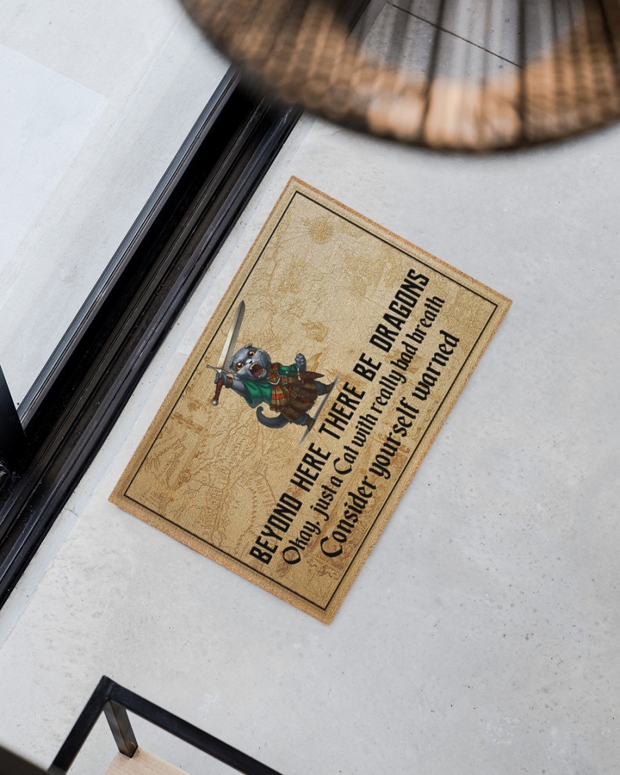 Cat beyond here there be dragons doormat2