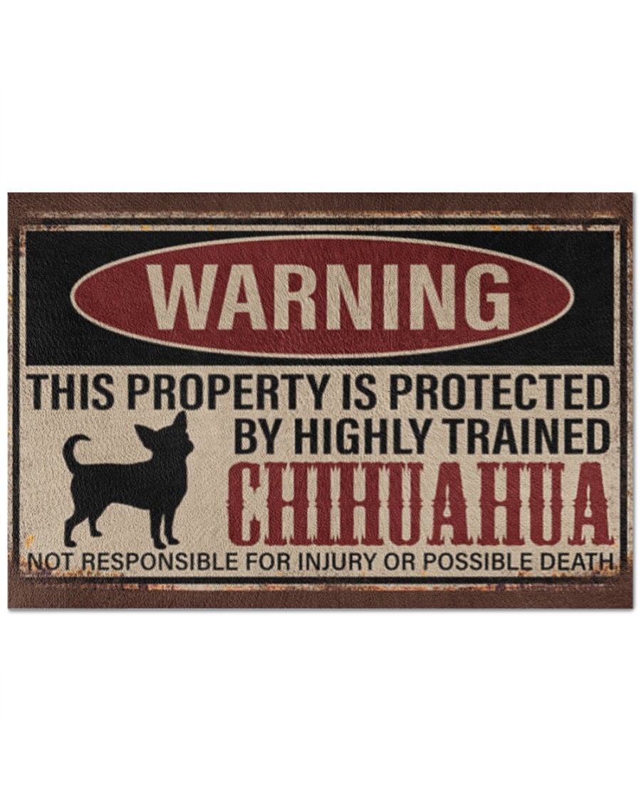 Chihuahua warning this property is protected by hinghly trained chihuahua doormat
