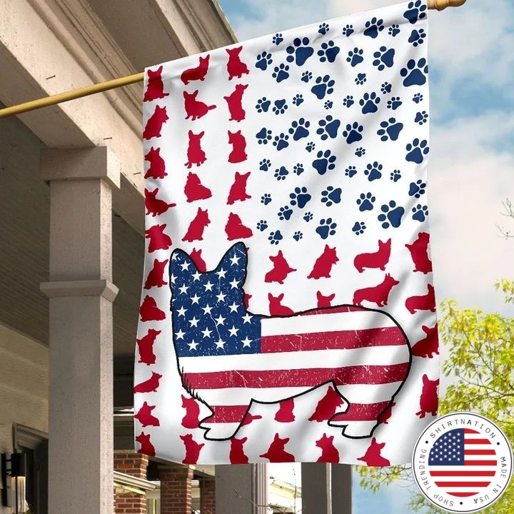 Corgi Amercian house flag and garden flag