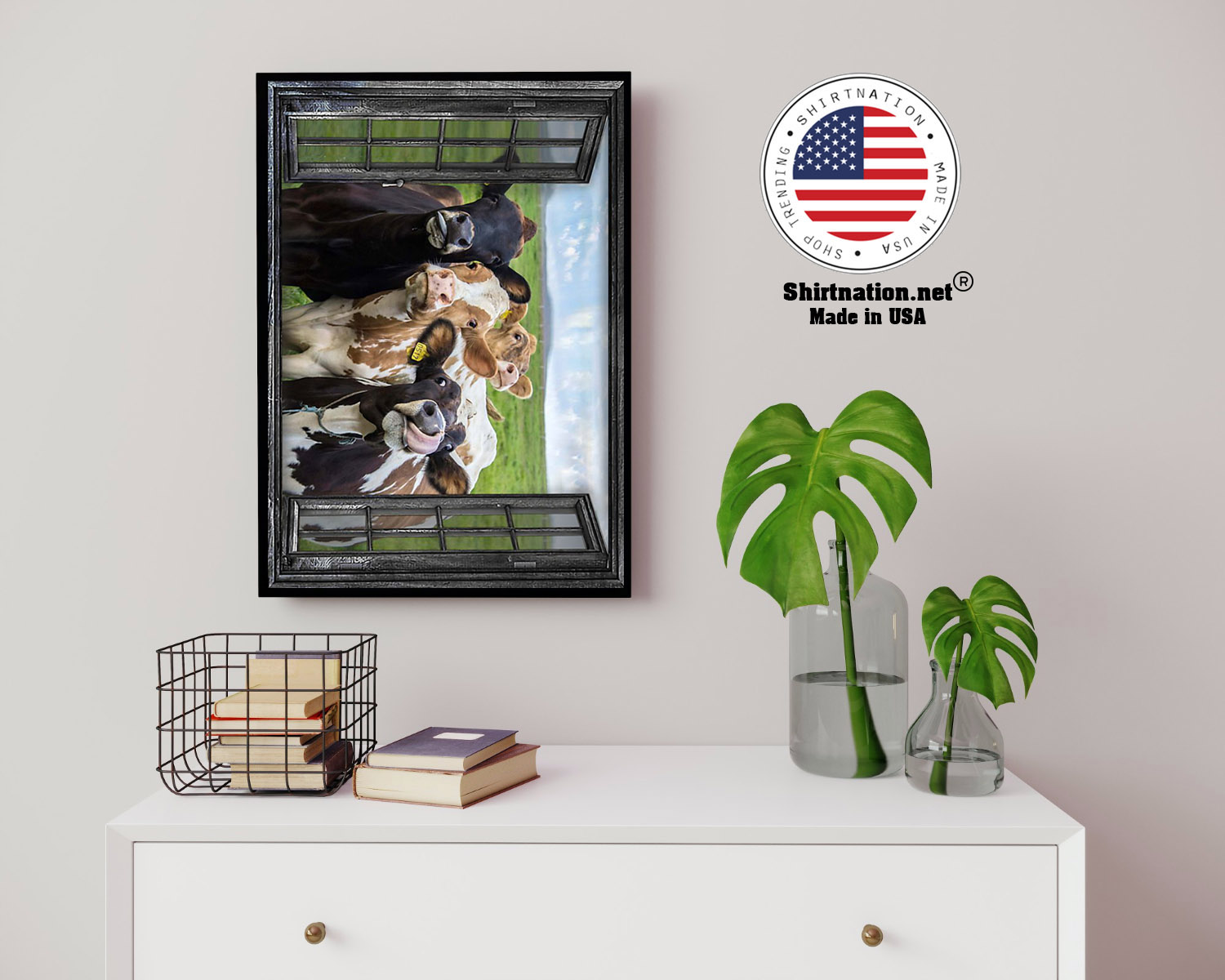 Cow 3d window poster