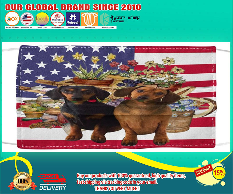 Dachshund American flag flower face mask
