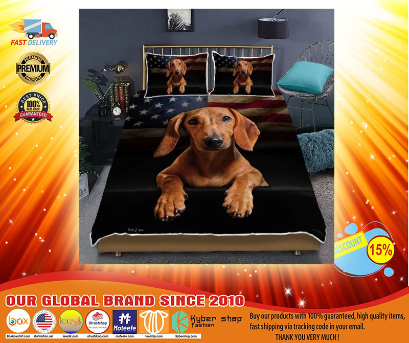 Dachshund American flag quilt bedding set3