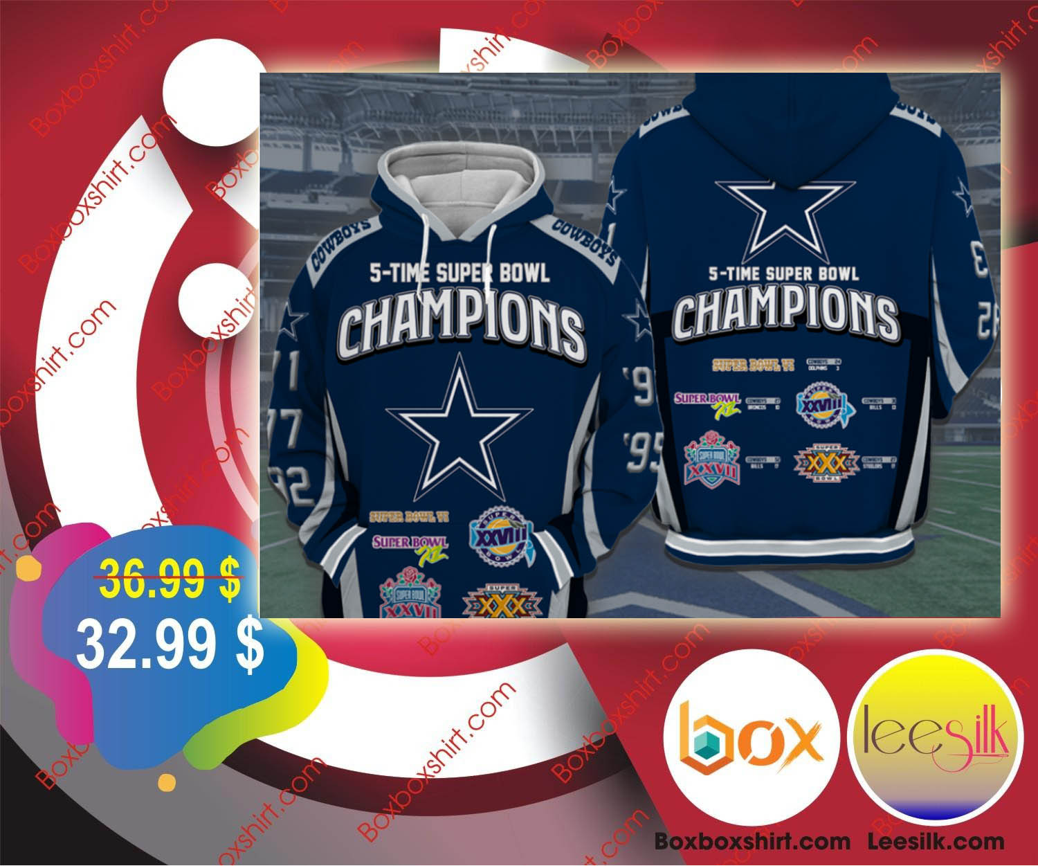 Dallas Cowboys 5 time super bowl champions hoodie