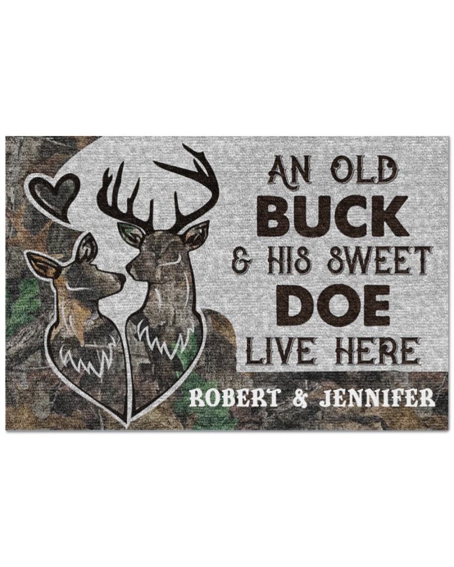Deer an old buck and his sweet doe live here doormat