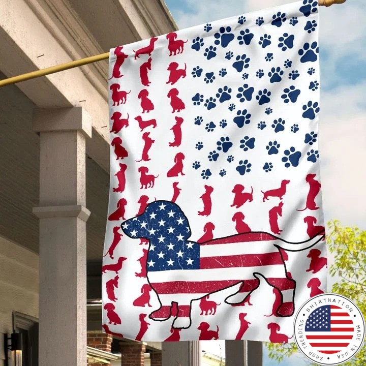 Doxie Amercian house flag and garden flag