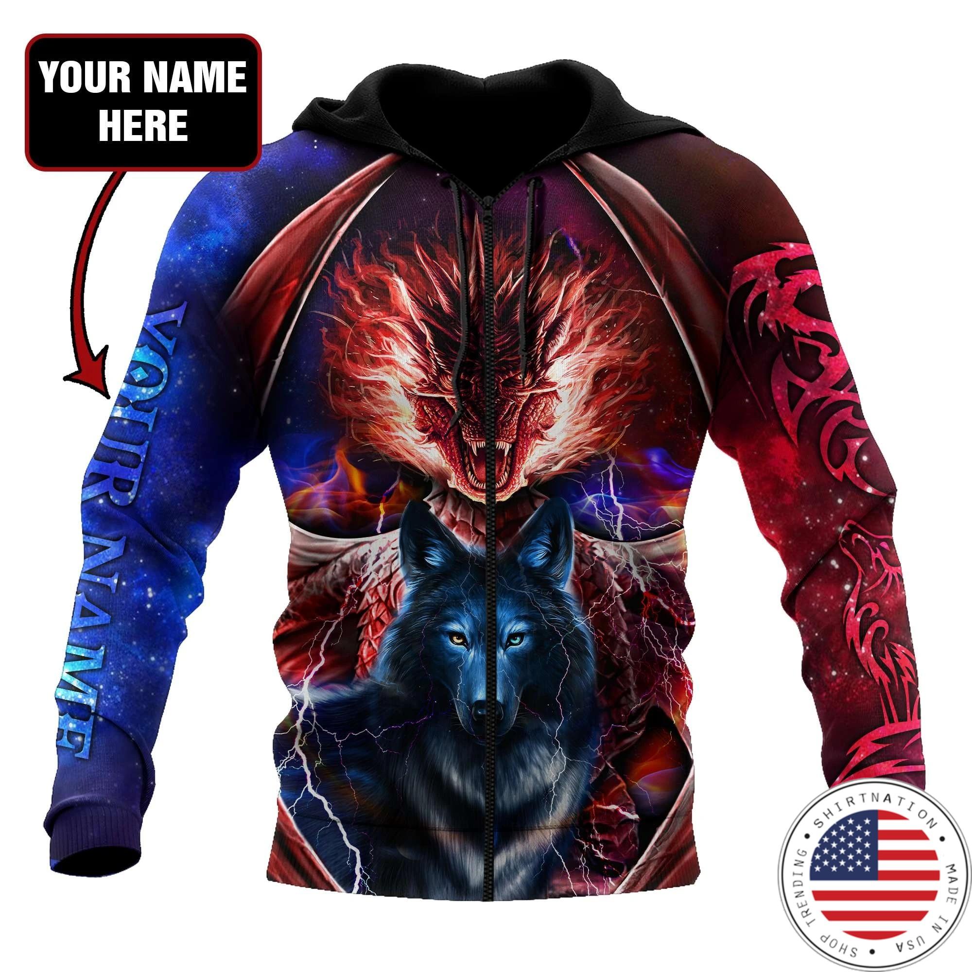 Dragon and wolf 3D custom name hoodie