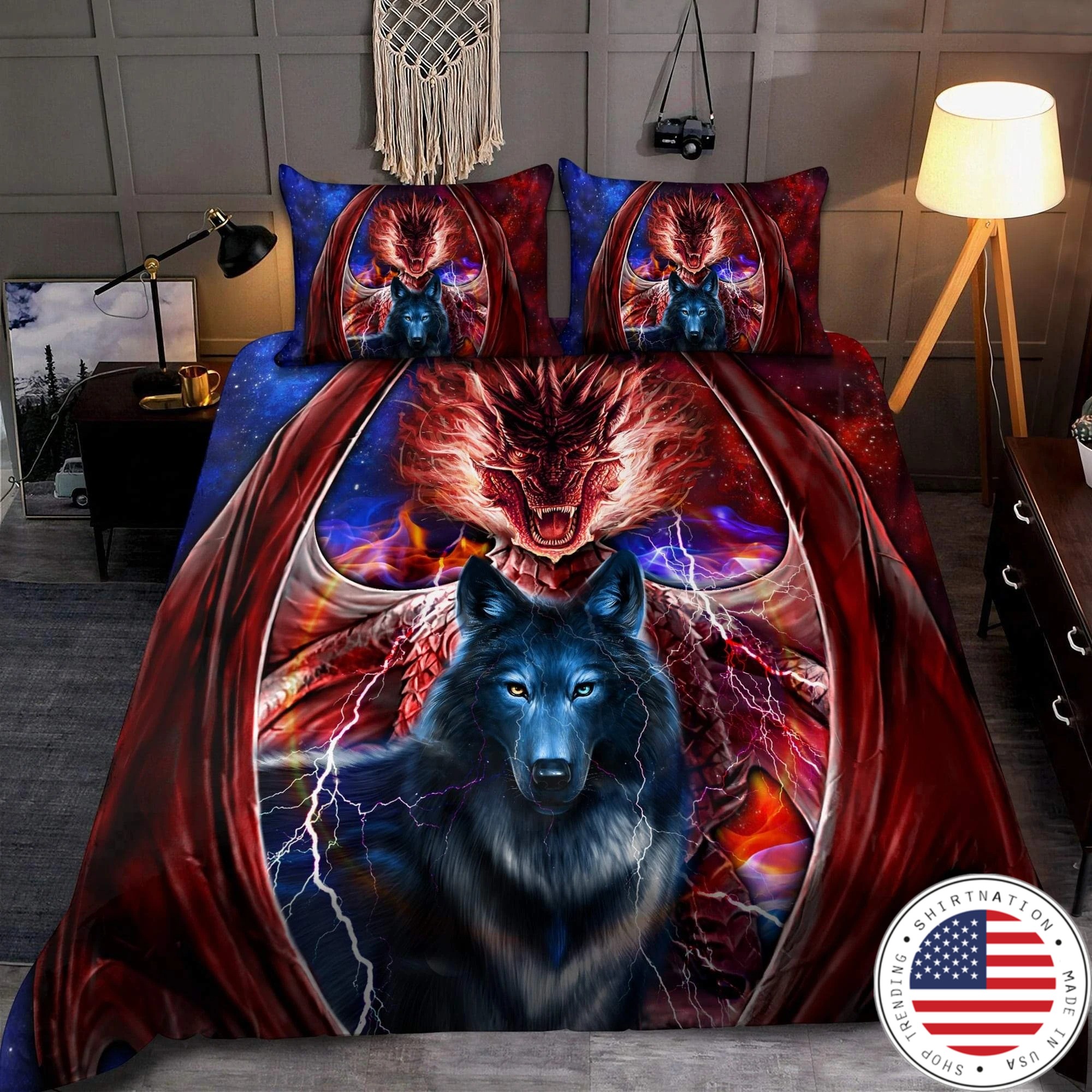 Dragon and wolf bedding set
