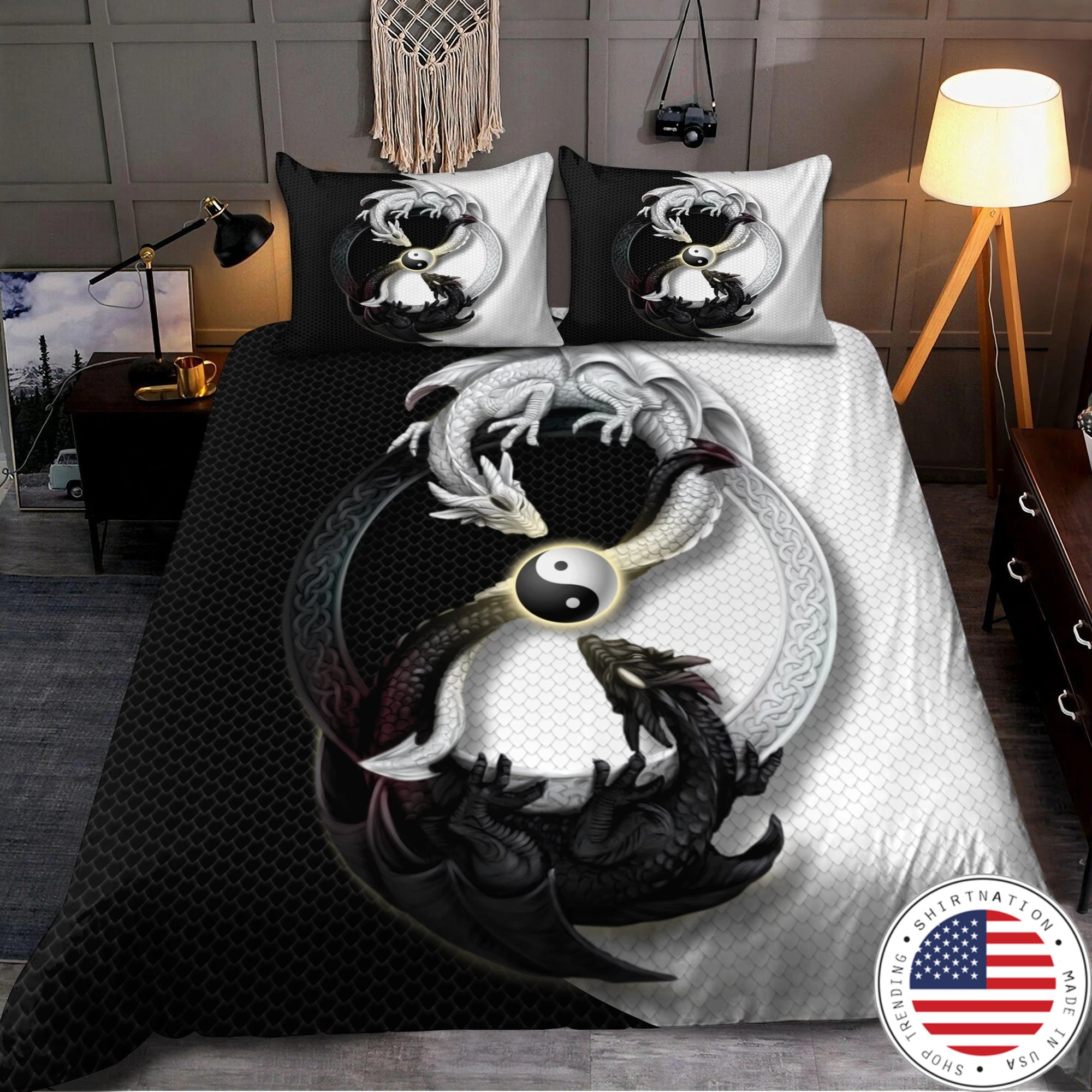 Dragon yin and yang bedding set