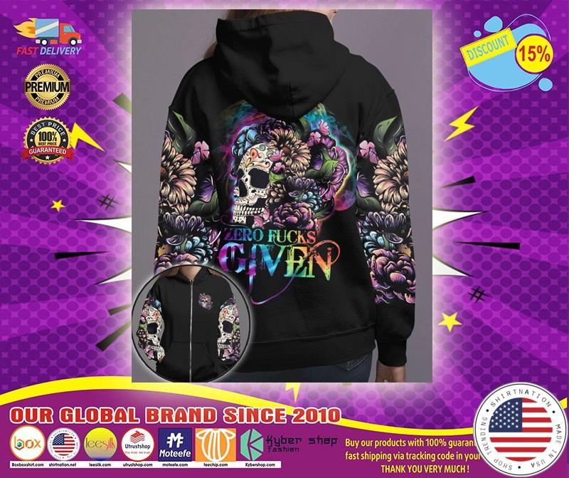 Skull floral zero fucks given 3D hoodie1