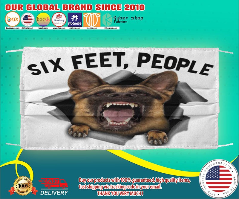 German shepherd six feet people face mask