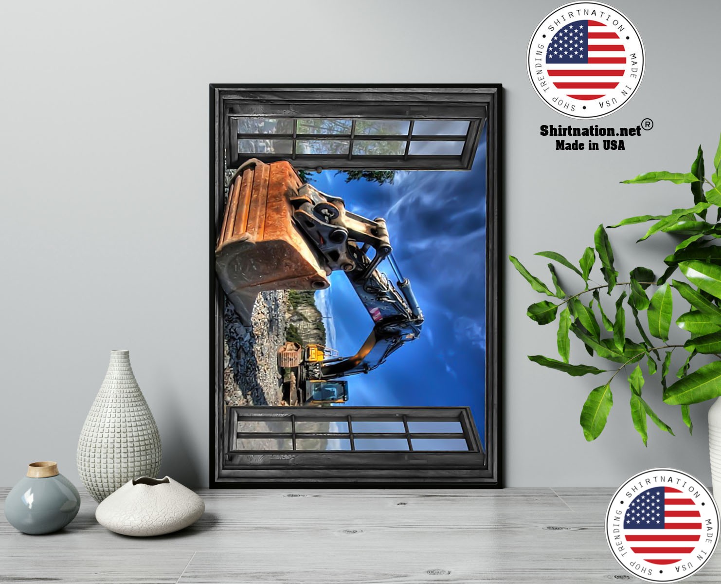 Excavator by the window poster