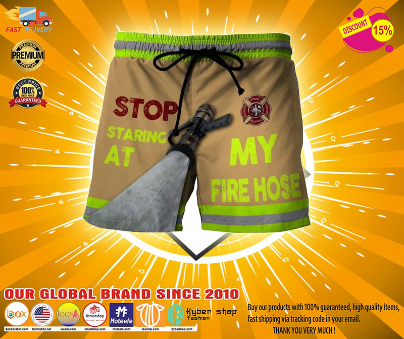 Firefighter Stop staring at my fire house beach short pants2