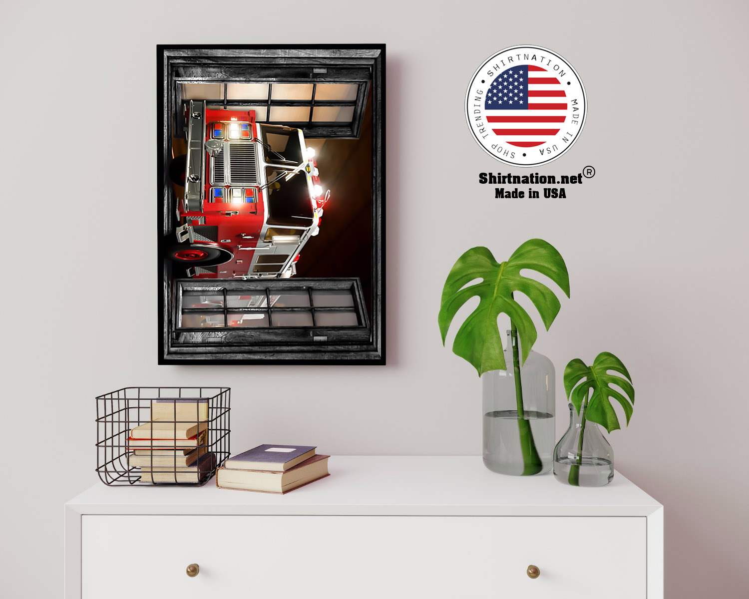 Firefighter fire truck 3d window poster