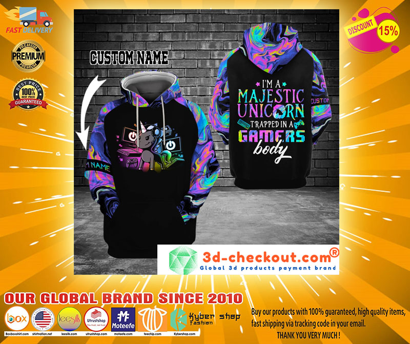 Gamer Im a majestic unicorn custom name 3D hoodie2