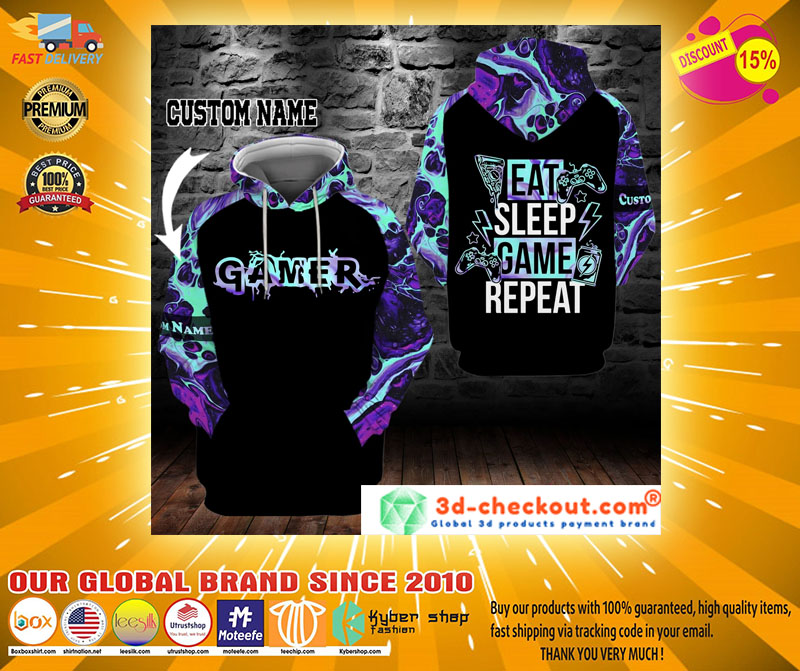Gamer eat sleep game repeat custom name 3D hoodie2