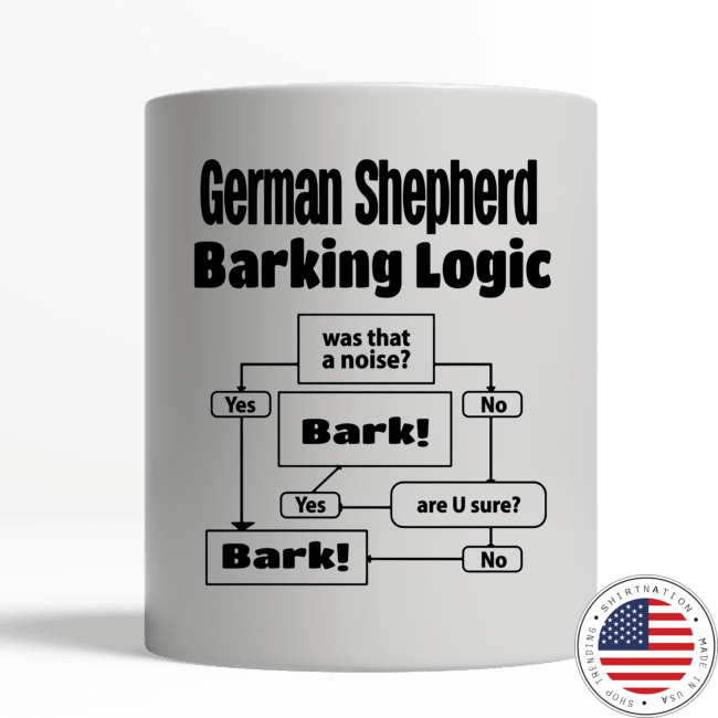 German shepherd barking logic mug