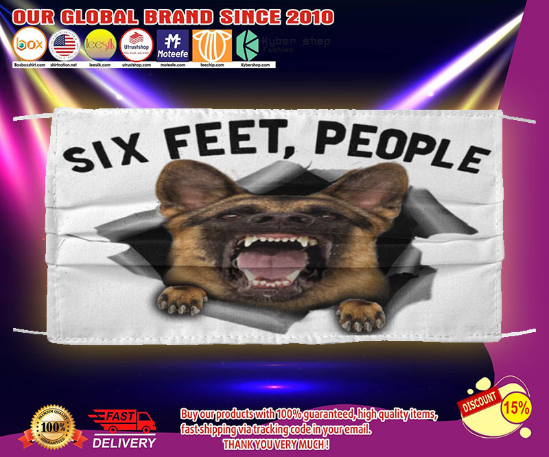 German shepherd six feet people face mask