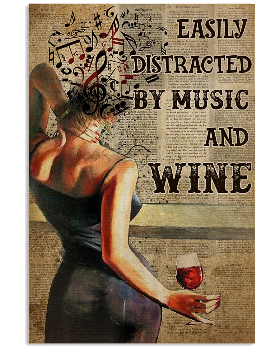 Girl easily distracted by music and wine poster