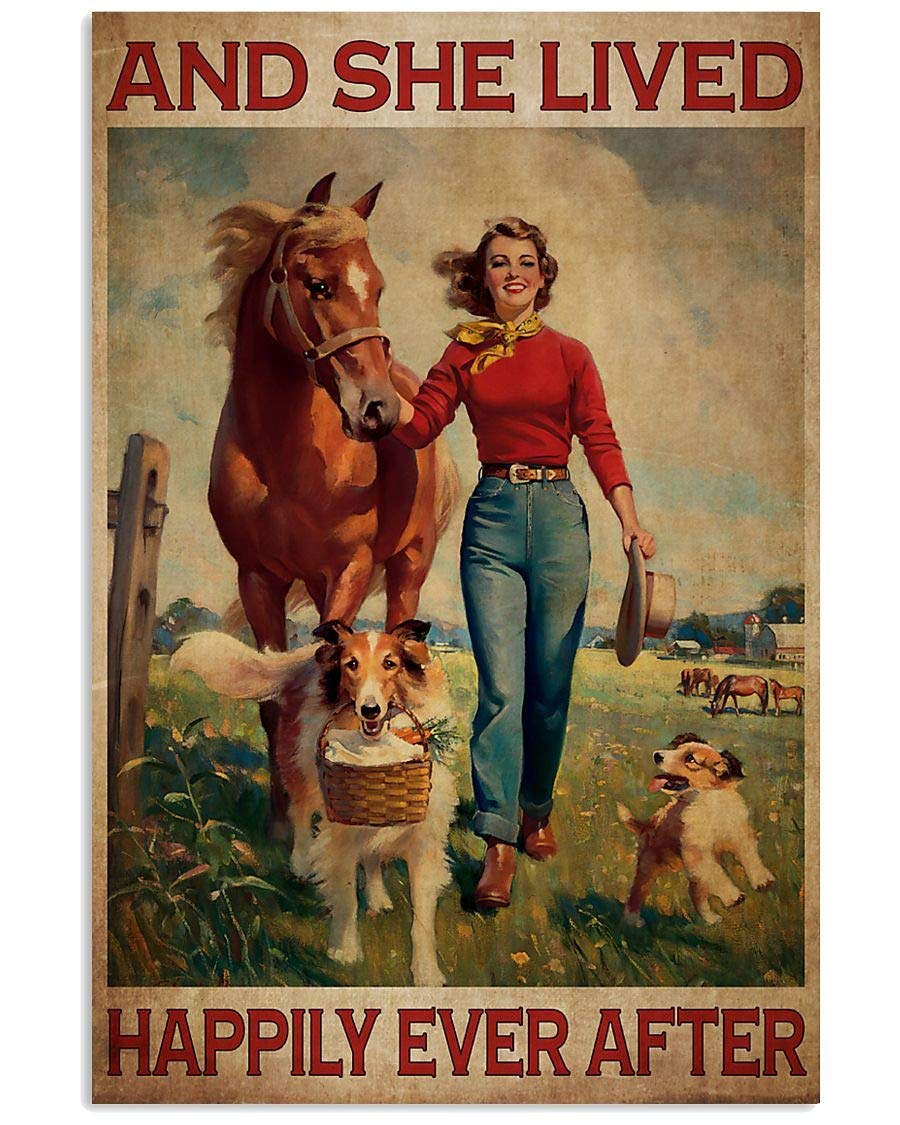 Girl with horse and dog and she lived happily ever after poster