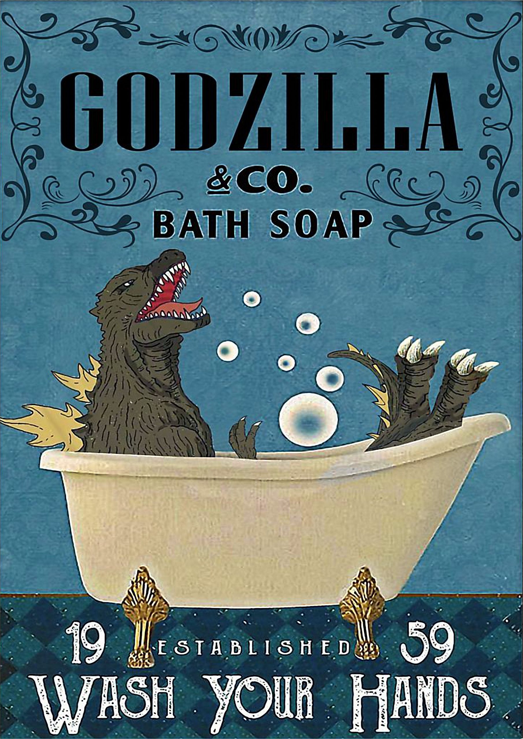 Godzilla and co bath sopa wash your hands poster
