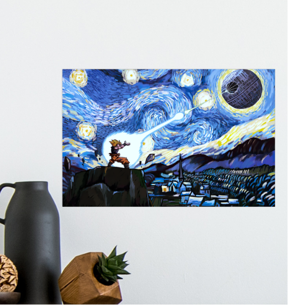 Goku and death star starry night poster