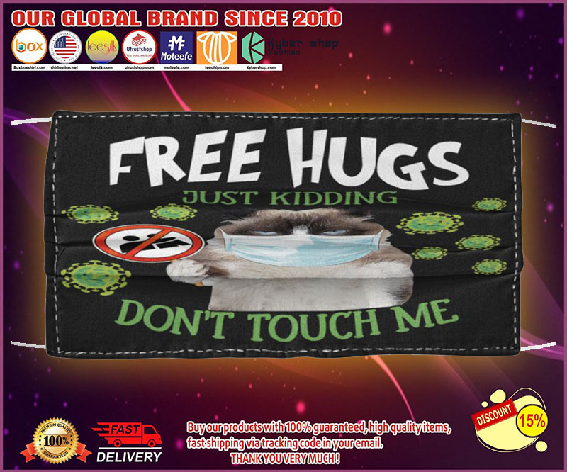 Grumpy cat free hugs just kidding don't touch me face mask