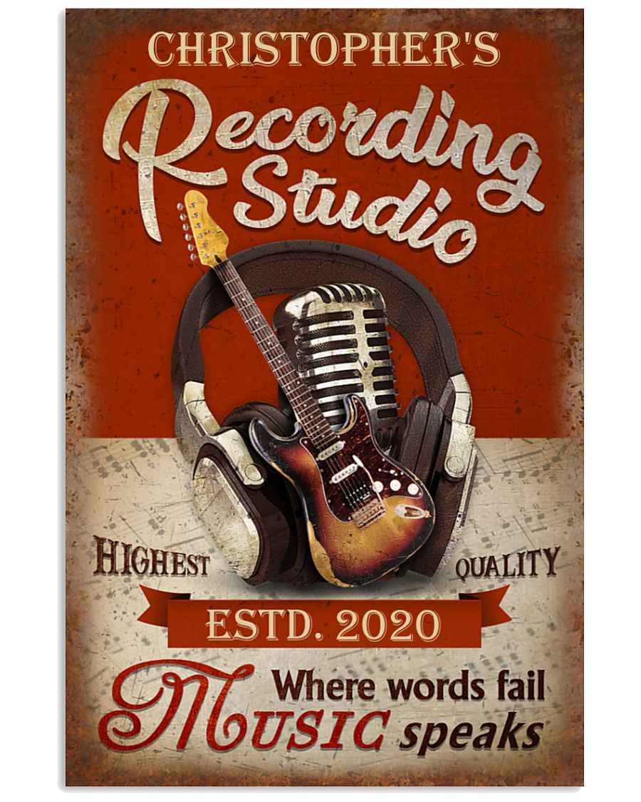 Guitar recording studio where words fail music speaks custom name poster