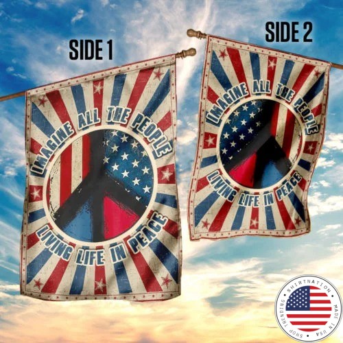 Hippie Imagine All The People Living Life In Peace Flag4 1