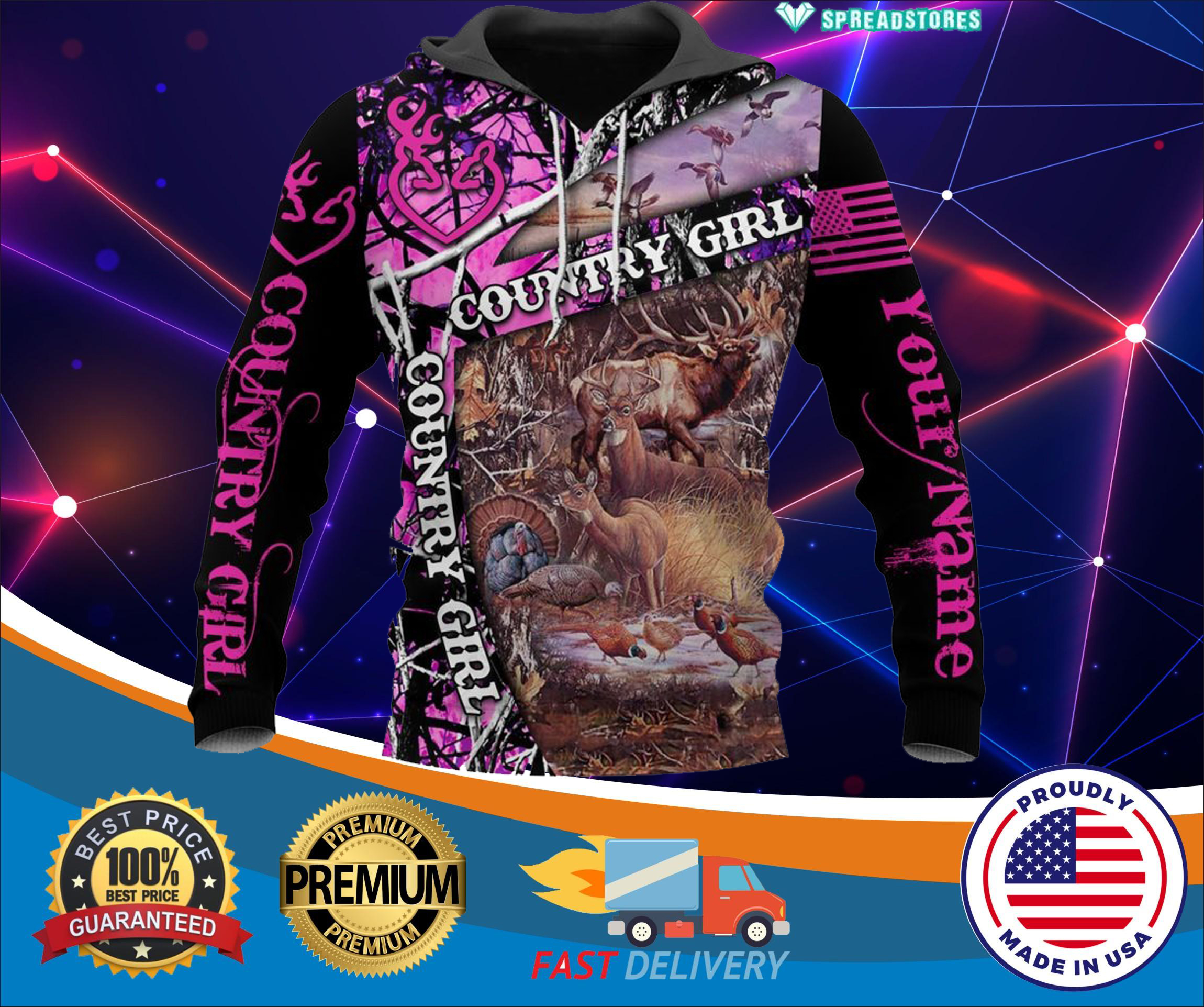 Hunting Country Girl Custom personalized Name 3d hoodie