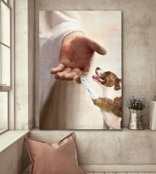 Jesus God American Staffordshire Terrier take my hand canvas
